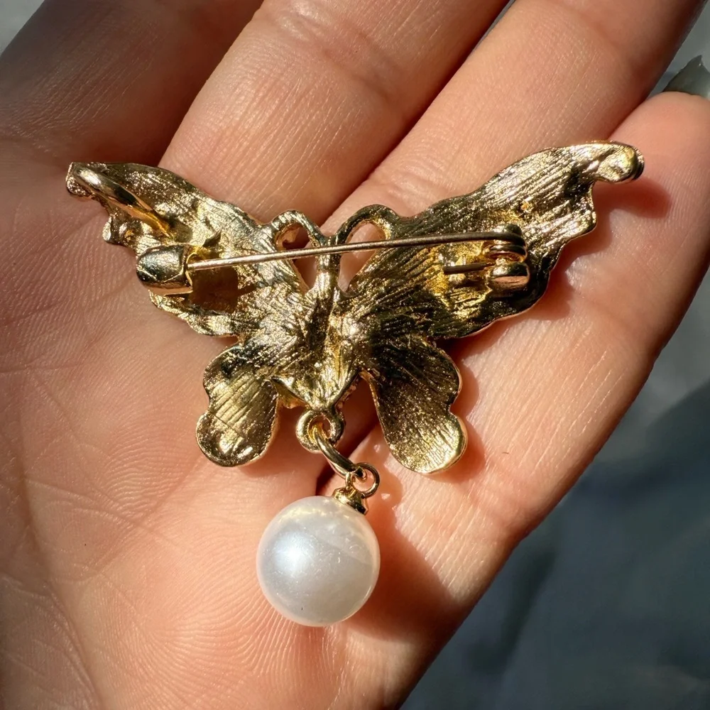 Unique vintage anthro blue and Gold Butterfly Brooch